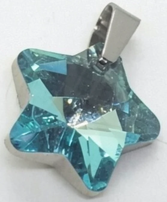 Dije de acero quirurgico estrella cristal turqueza 13mm